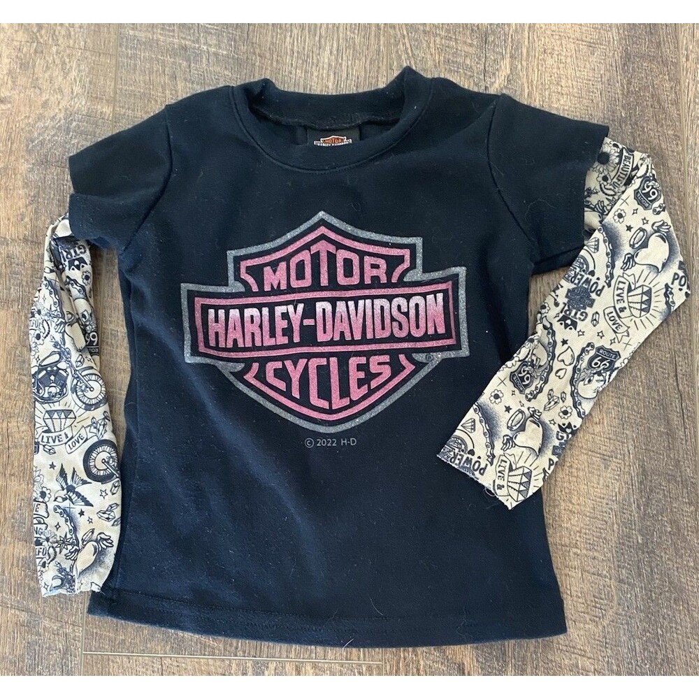 Harley Davidson Toddler Size 2t Tattoo Sleeve Shirt Kids Girl Pink 2022 H-d